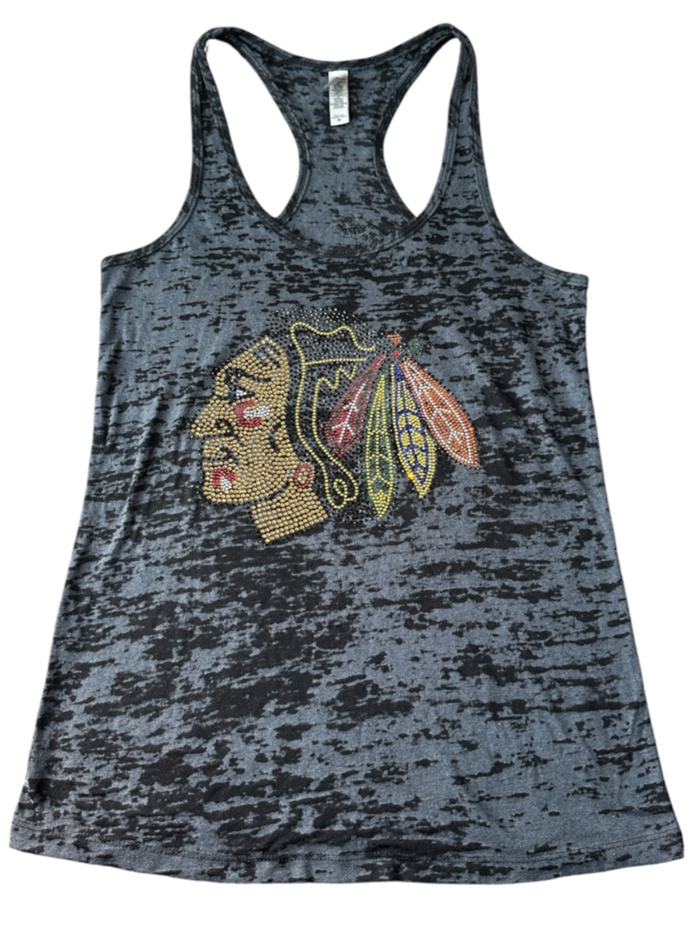 Chicago Blackhawks Bling Rhinestone Burnout Racerback Tank Top Size M